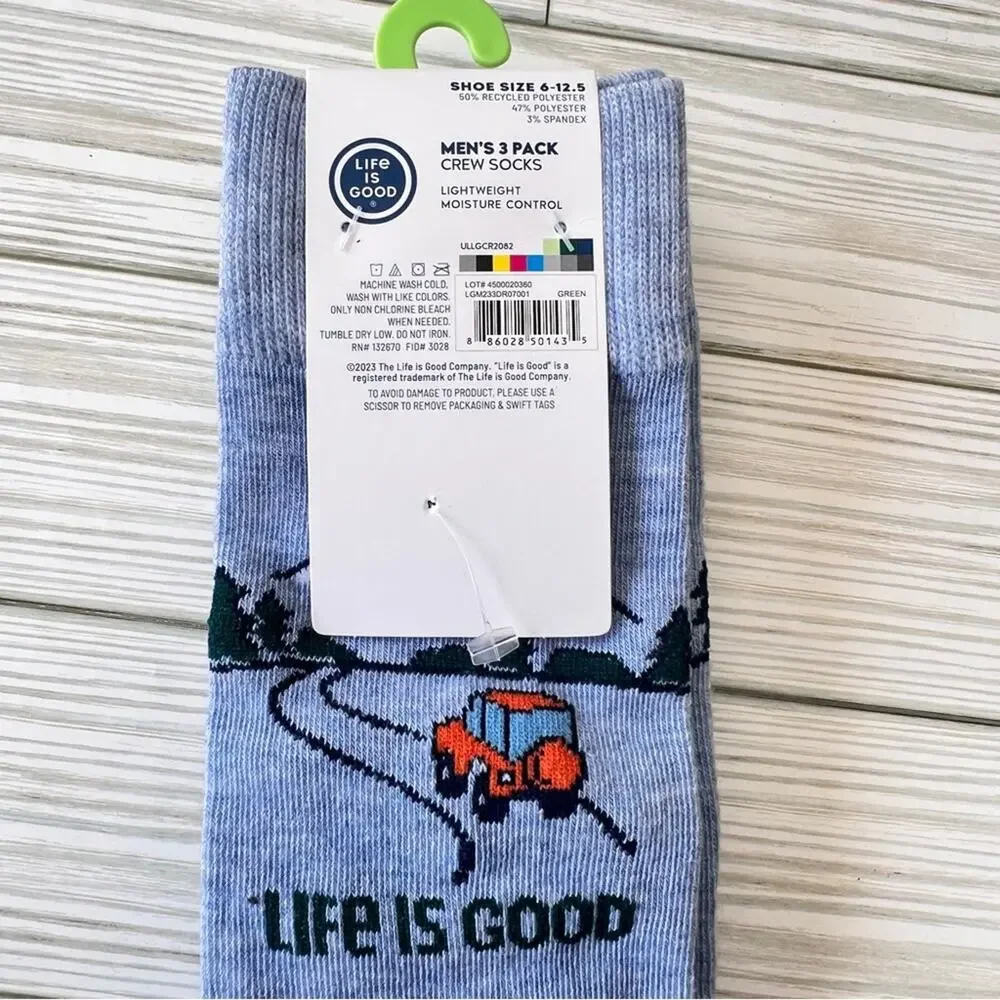 LIFE IS GOOD Men's Lightweight Low Cut Multi 3 Pack Crew Sock Set